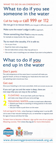 Person in water emergency instruction poster