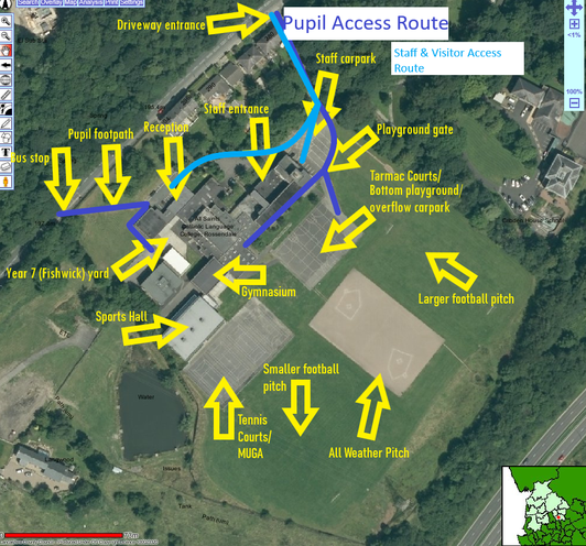 Aerial satellite image of school grounds
